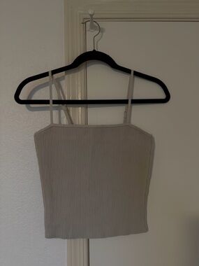 Aritzia Babaton sculpt knit Square-Neck Cropped Tank Top in Light Beige